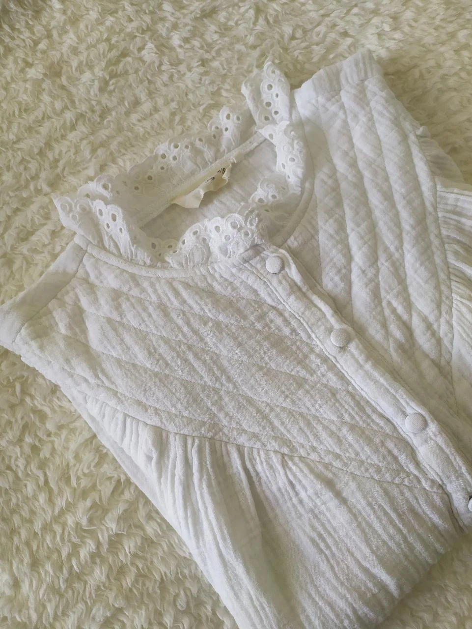 Blusa de Gaze de Crochê de Algodão Boho Cherry Paris Branca G – photo 20